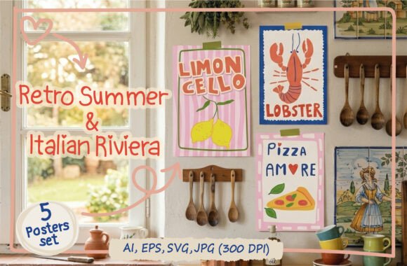 Download Retro Italian Summer Food Posters Bundle - Summer Collection