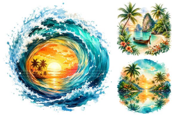Download Watercolor Tropical Beach Summer Clipart - Summer Collection